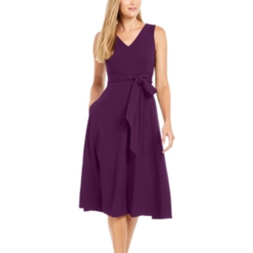 Calvin Klein Purple Belt Tie Dress